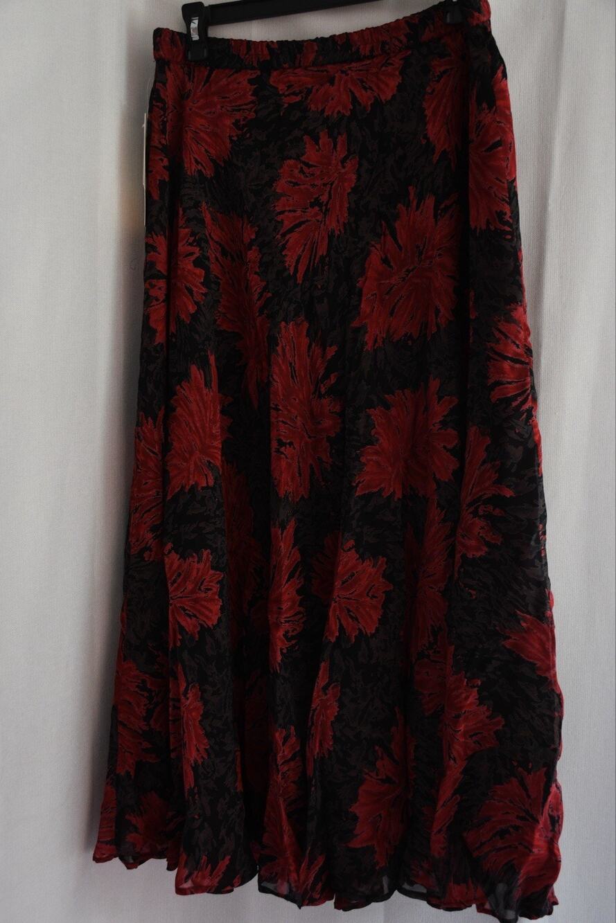 Coldwater Creek Red Floral Cheetah Reversible Elastic Maxi Skirt NWT XL